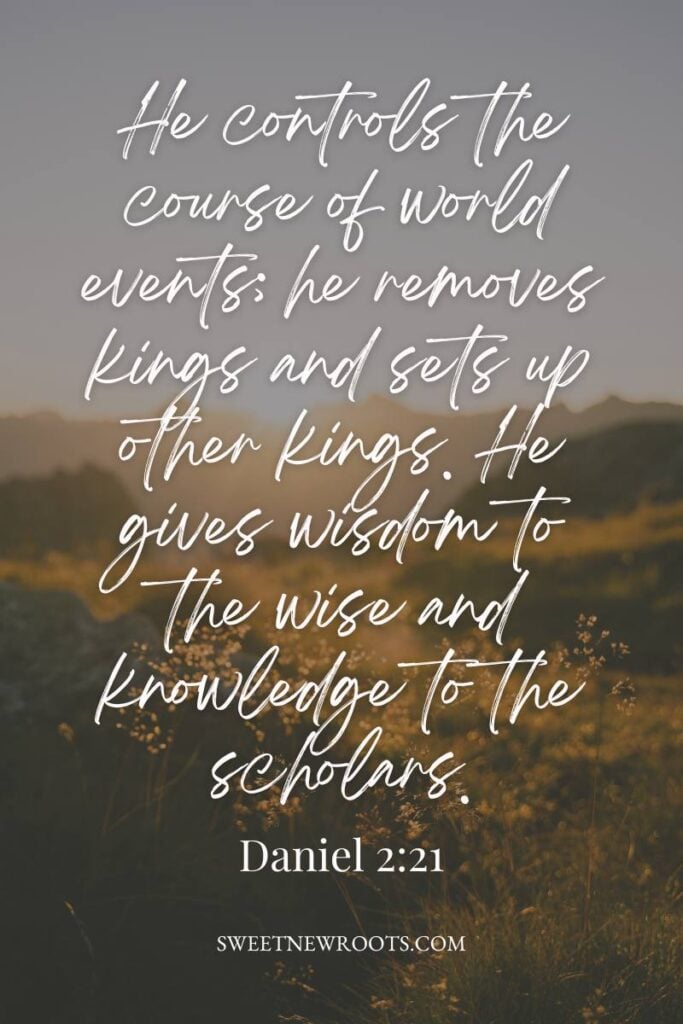 Daniel 2:21 NLT Bible verse about asking God for wisdom and finding clarity.